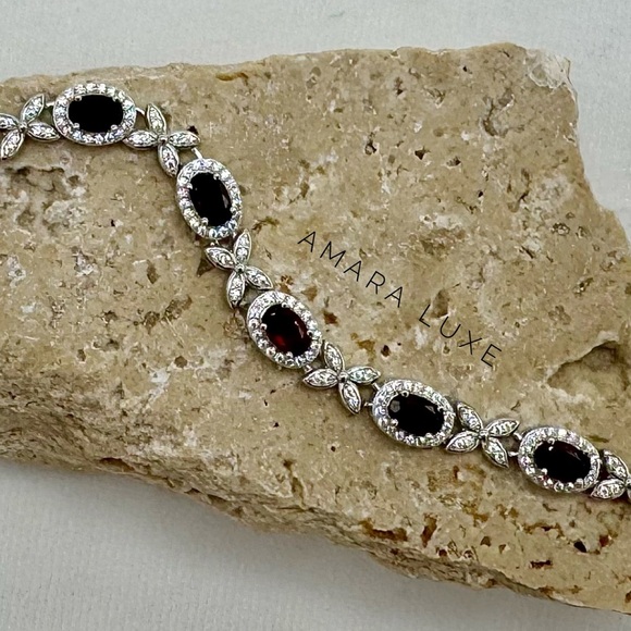 Garnet & Pave CZ Halo Bracelet - Picture 4 of 10